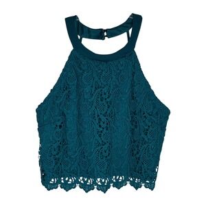 Y2K Charlotte Russe Womens Size M Teal Halter Crop Top Festival Coachella Boho